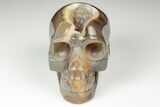 Polished Banded Agate Skull with Quartz Crystal Pocket #190523-1